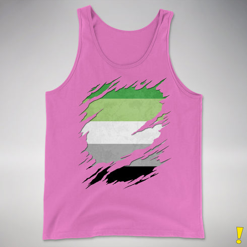 Aromantic Pride Flag Ripped Reveal Premium Tank Top - Neon Pink